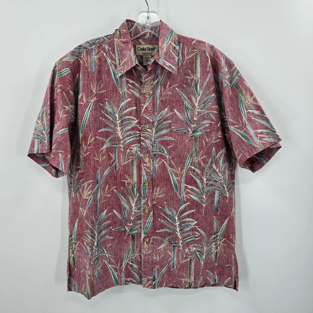 Cooke‎ Street Honolulu Mens Small Red Bamboo Tropical Cotton Aloha Shirt Hawaii